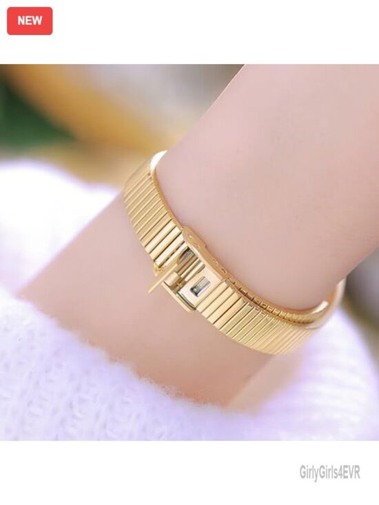 Luxury Elegant Rectangle Watch Roman Numeral Dial Quartz Movement Gold Bracelet